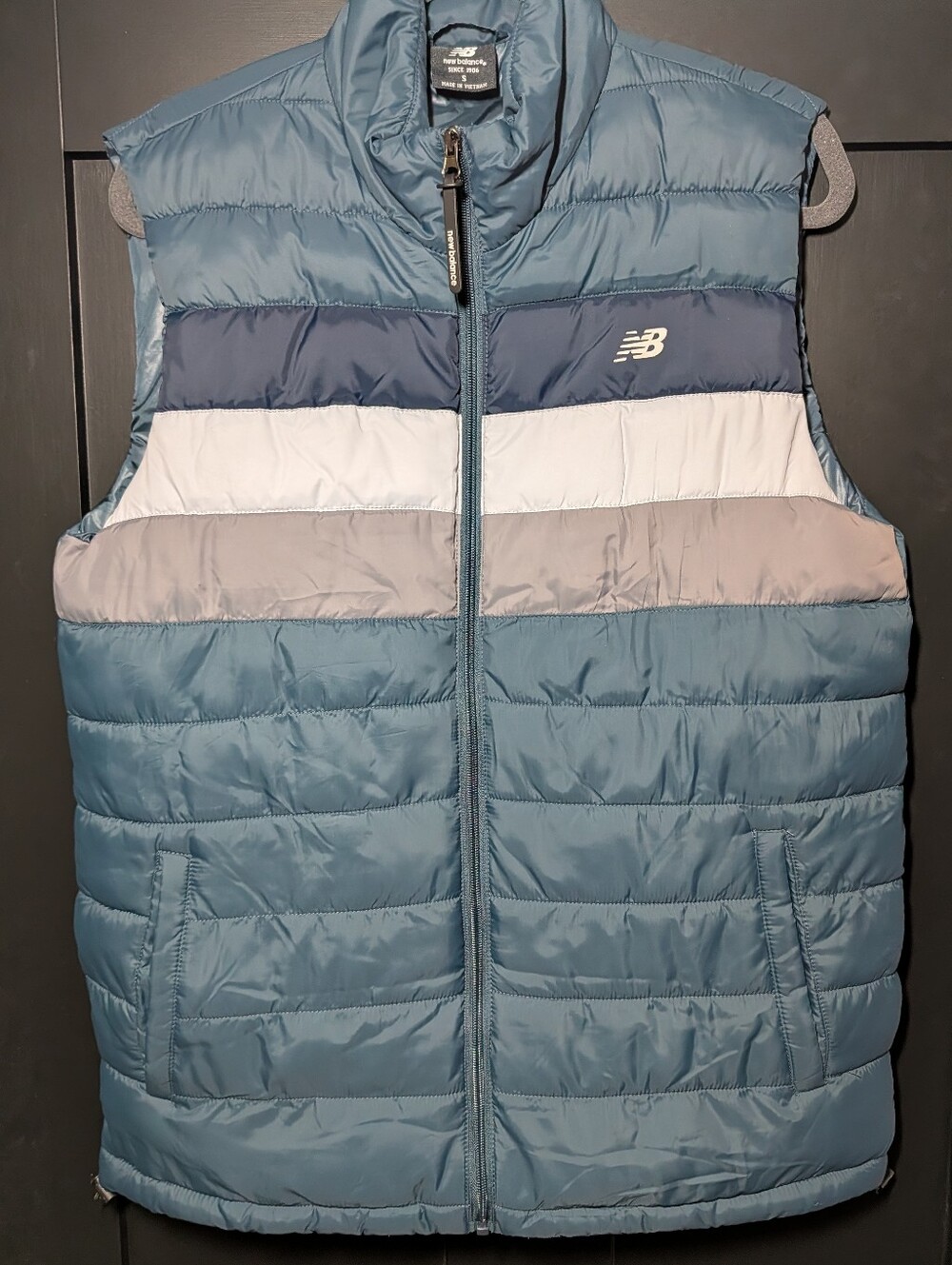 New Balance Colorblock Insulated Puffer Vest Full Zip Navy Blue Mens Small  NWOT